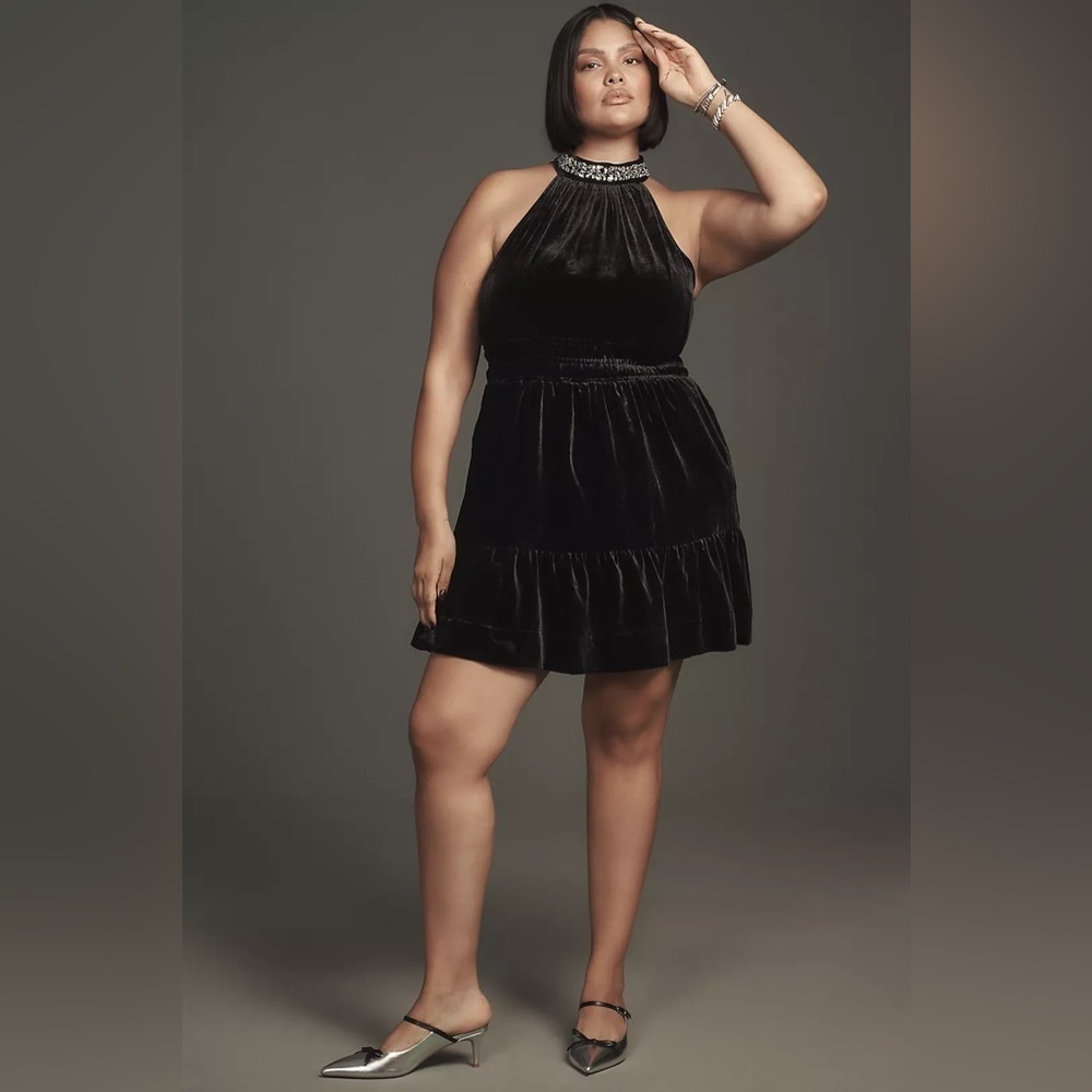 NWT! Anthropologie The Somerset Mini Dress: Velvet Halter Edition - multiple🎶 - Picture 2 of 12
